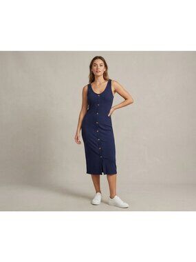 Lane Bryant Ribbed Midi Dress Womens 14/16 Navy Button Front Stretch Tank